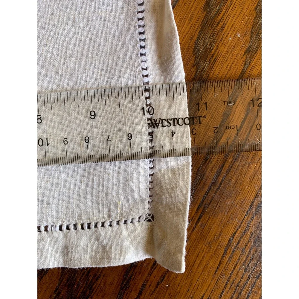 Vintage Hand Embroidered Linen Cocktail Napkins Set of 3 Cream Hemstitch Floral